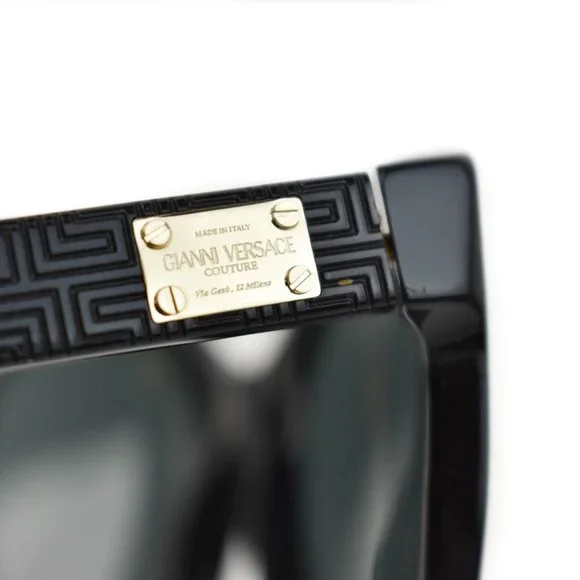 VERSACE "Greca": Black, "Meandros" & Gold Logo Sunglasses (mq) - Picture 6 of 10